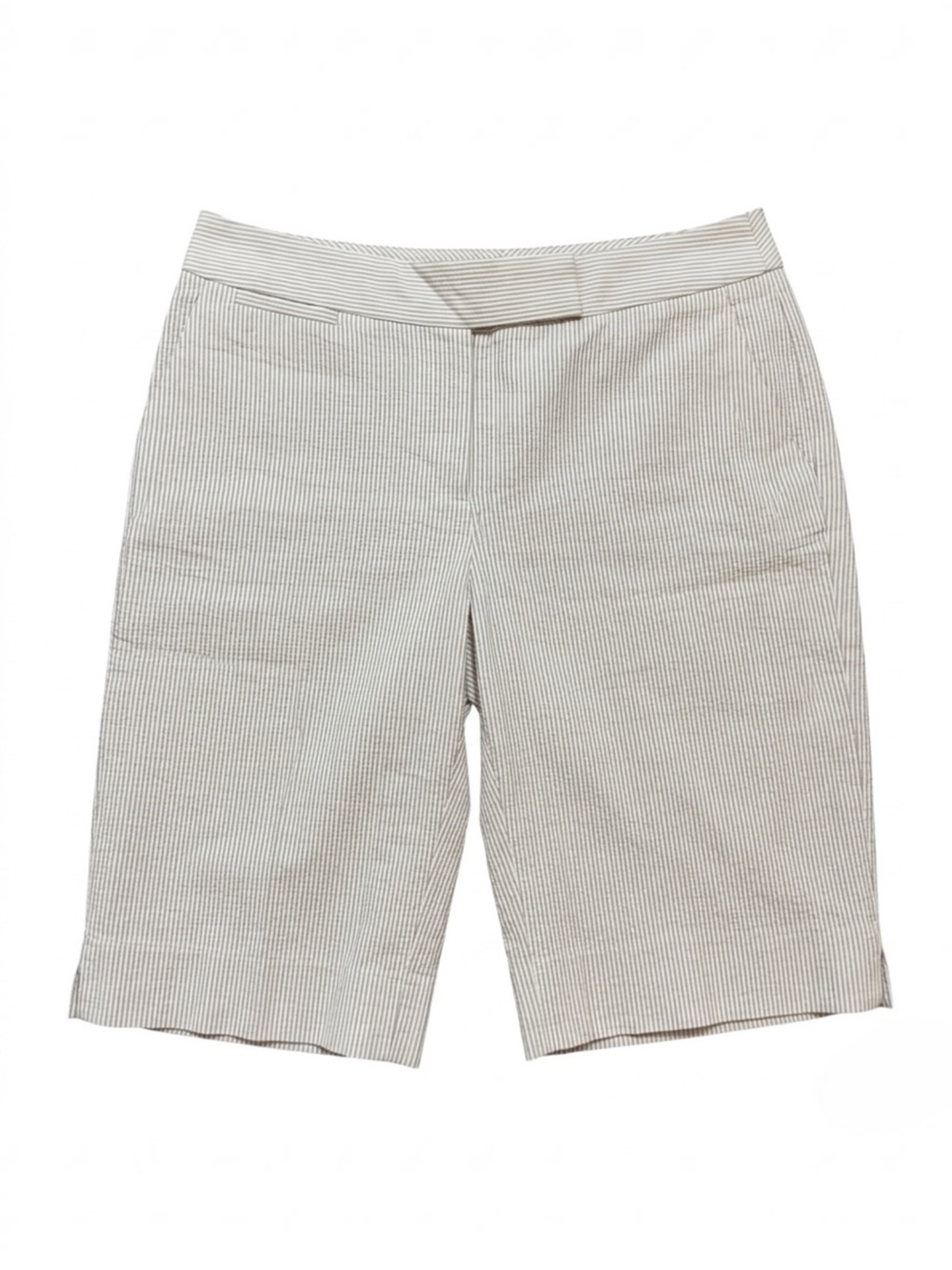 Talbots Seersucker Stripe Cotton Bermuda Walking Shorts Beige Tan White Summer 2